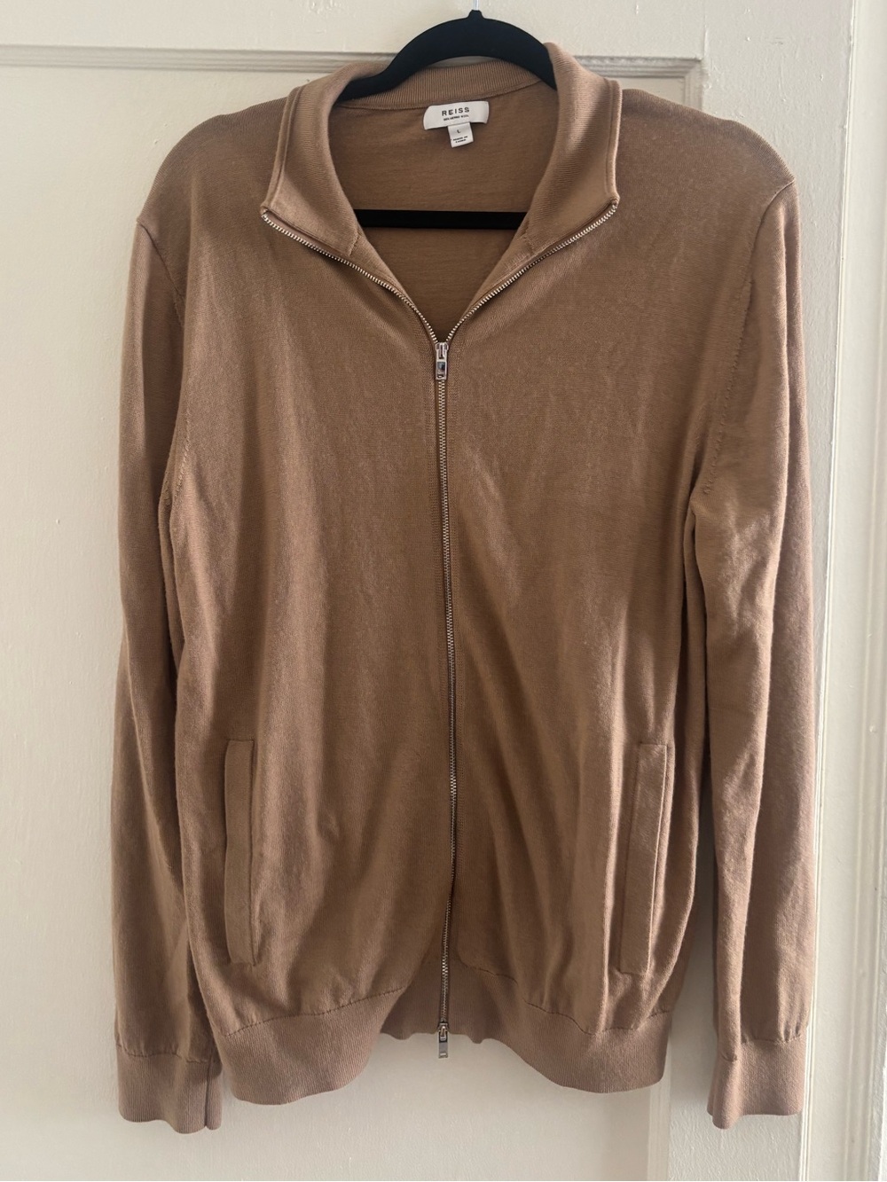 Reiss Men's Zip-Up Sweater Jacket in Camel Brown